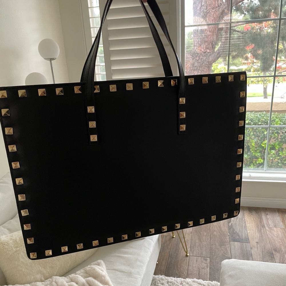 ➕Gold Studded Black Leather Laptop Bag Carrycase ➕